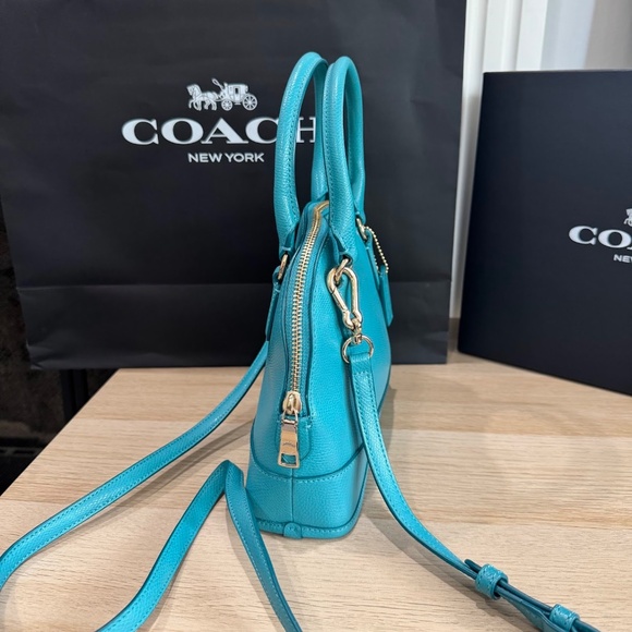 Coach Mini Cora Domed Blue Turquoise Leather Satchel Crossbody Bag F34090 - Picture 4 of 13
